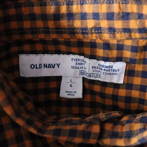 Old Navy Men's Large Orange Plaid Regular Fit Buttoned Collared Long Sleeve Top - Picture 9 of 11